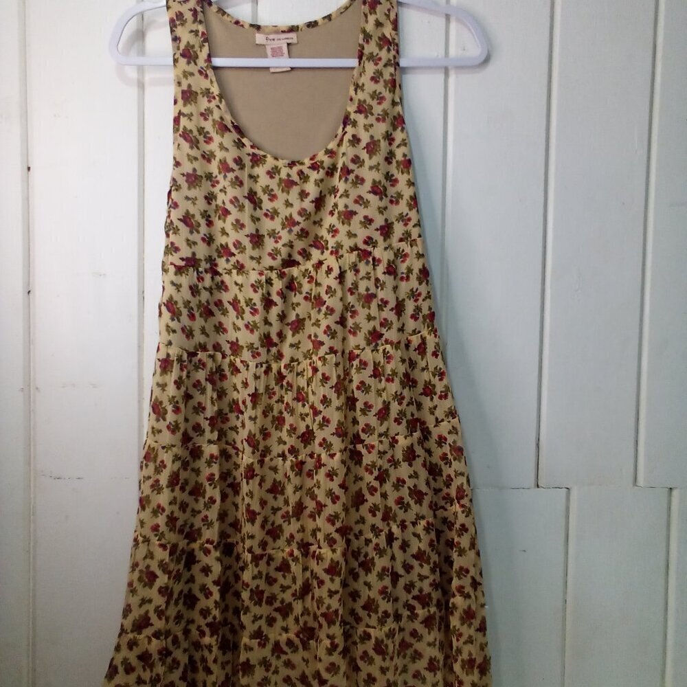 Fire Los Angeles Dress Women M Sleeveless Ruffles Flowing Floral Tan Red